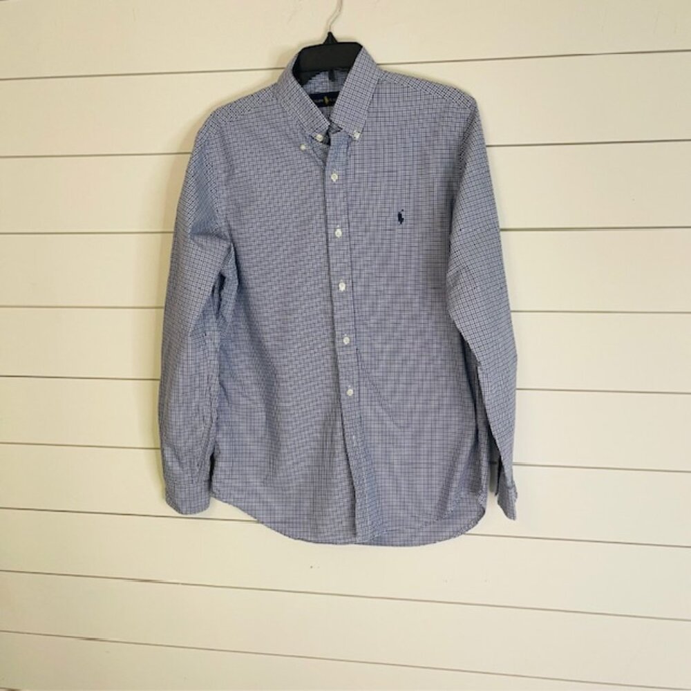 Men’s Ralph Lauren Blue Label Blue White & Black Plaid Button Down Size M